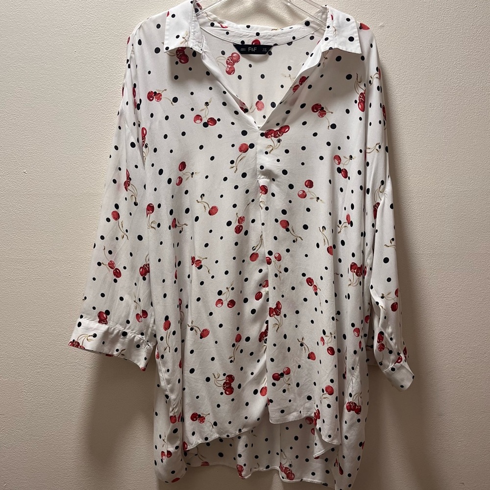 F&F Chic Indie Stylish Loose Fit Long Sleeve Pullover Top, Sz 18, Red/Blue/White